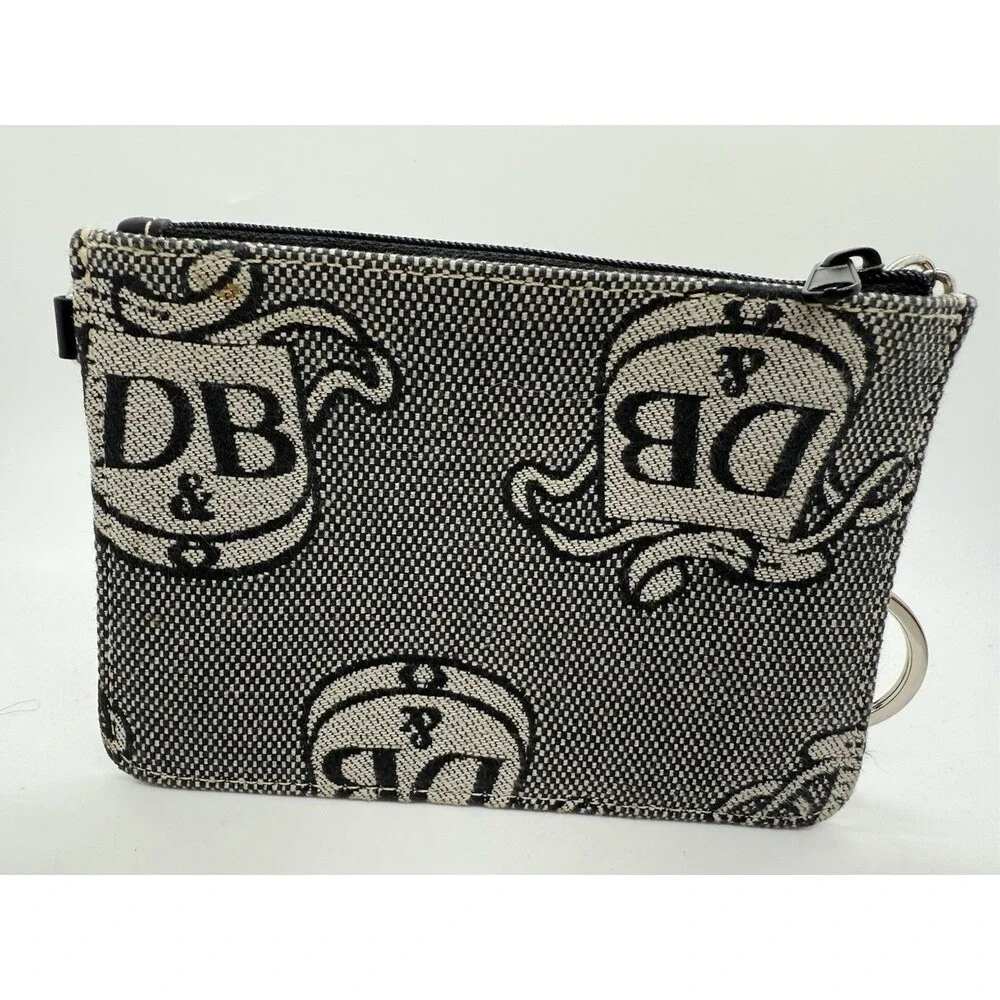 Dooney & Bourke Canvas DB Donegal Crest Wristlet Grey Black W/‎ Handstrap zip